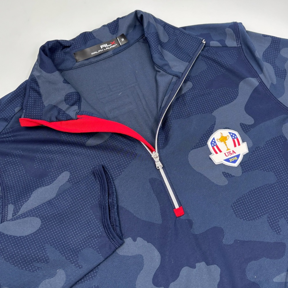 RLX‎ USA M Thumbholes Polyester Navy Active Fit Quarter Zip Pullover